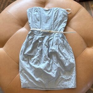 H&M Strapless Light Blue chambray Sweetheart neckline belted Dress